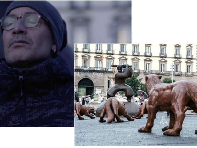 Ciccio Merolla e i lupi di Liu Ruowang: guarda il video della sua performance in Piazza Municipio a Napoli