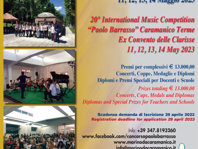 20esimo Concorso Musicale Internazionale Paolo Barrasso aperto a tutti gli strumenti musicali
